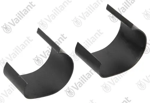 Zwei schwarze Clips von Vaillant, die eine gebogene Form haben und zur Befestigung oder Halterung von Komponenten verwendet werden können.
